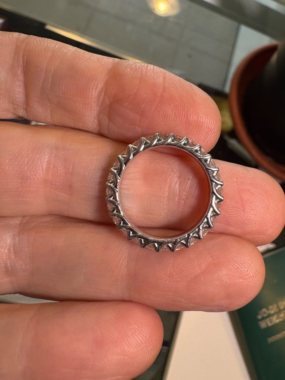 Platinum $6550. Blue Nile Diamond Eternity Band Ring - Picture 3 of 16